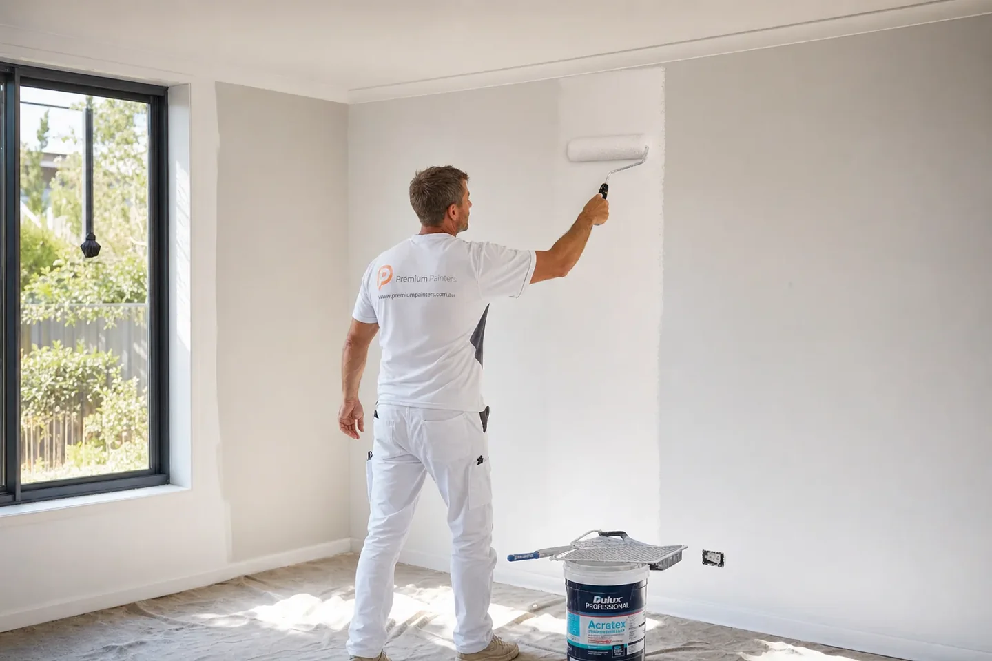 Painter rolling fresh paint onto an interior wall of a Perth home