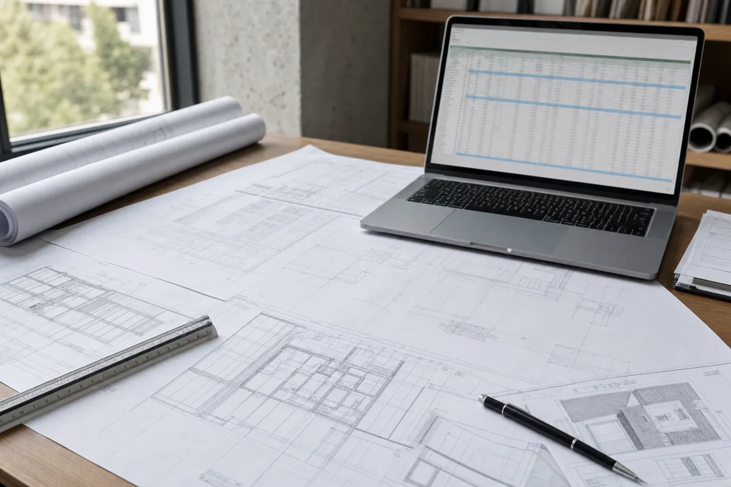Colour-coded quantity takeoff marked up over Perth construction plans